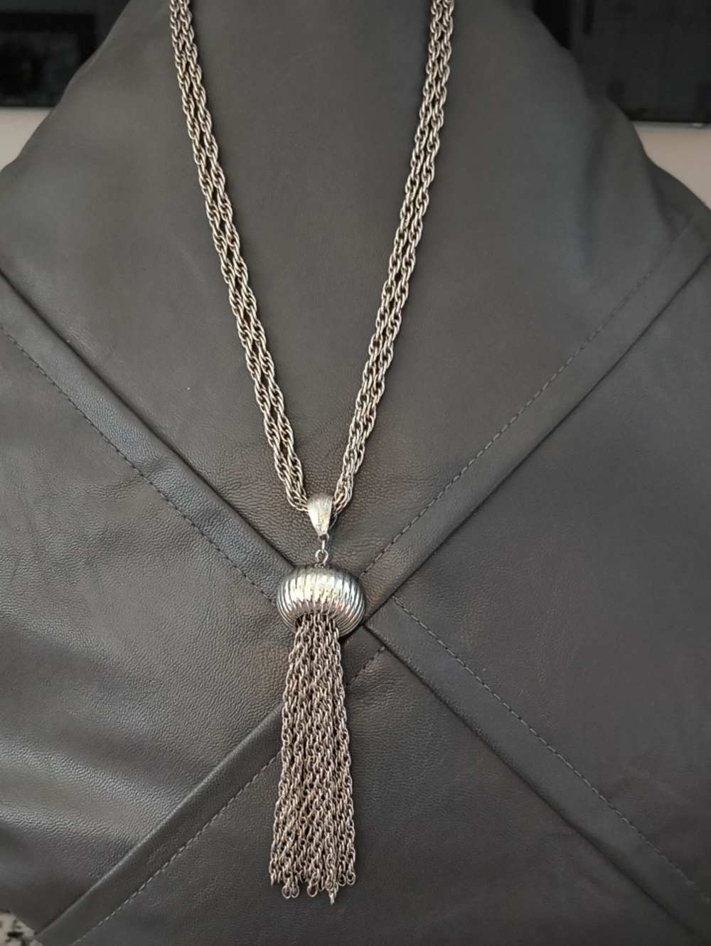 Silver-Tone Tassel Pendant Necklace - Women's Jewelry. Stainless Steel